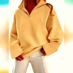 NWT Ladies Tan Boucle Zip Sweater